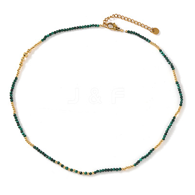 Faceted Round Natural Malachite and Brass Beaded Necklaces for Women QA9990-2-1