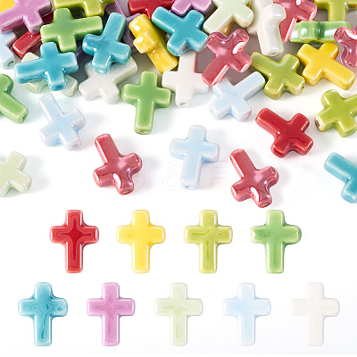 40Pcs 8 Colors Glazed Porcelain Beads PORC-TA0001-16-1