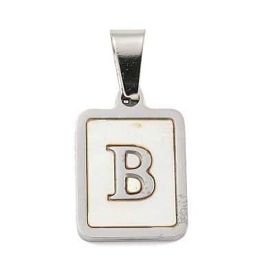 304 Stainless Steel Pave Natural White Shell Pendants STAS-S130-03P-B-1