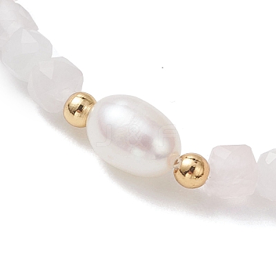 Natural Rose Quartz Cube Beads Stretch Bracelets for Women BJEW-JB13179-02-1