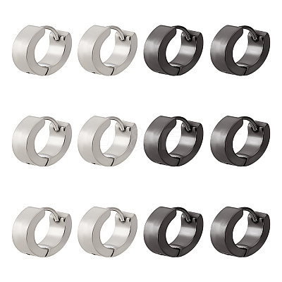 12Pcs 2 Colors 304 Stainless Steel Hoop Earrings EJEW-LP0001-38-1