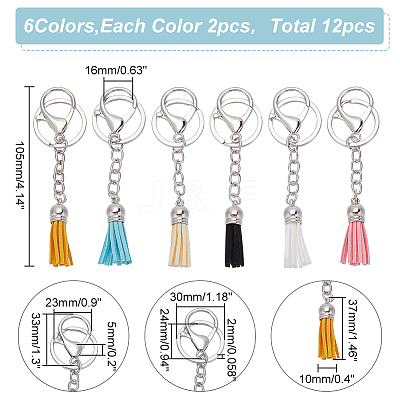 6Pcs 6 Colors Faux Suede Tassels Pendant Keychain KEYC-WR0001-30P-1