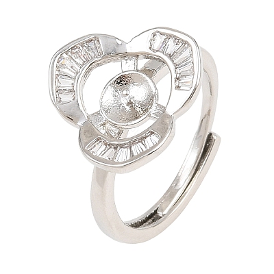Brass Micro Pave Cubic Zirconia Adjustable Ring Components KK-CBAC351-02P-1