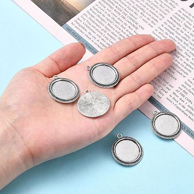 Tibetan Style Alloy Flat Round Pendant Cabochon Settings LS-TIBEP-M022-34AS-1