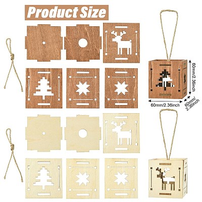 1 Set 6Pcs 2 Styles Christmas Square Splicing Wooden Ornament Mixed Colors ST-CJ0040-001-1