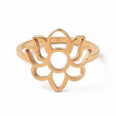 Ion Plating(IP) 201 Stainless Steel Flower Finger Ring RJEW-J051-32G-1
