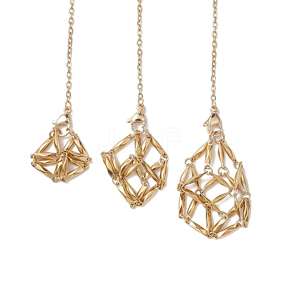 Stainless Steel Braided Chain Macrame Pouch Empty Stone Holder Dowsing Pendulums PALLOY-JF02737-1