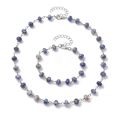 Rondelle Natural Blue Spot Jasper Links Bracelets & Necklaces Sets SJEW-JS01295-03-1