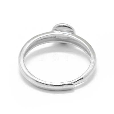 Anti-Tarnish Adjustable Rhodium Plated 925 Sterling Silver Finger Design Ring Mounts Fittings with Pearl Seat STER-L055-019P-1
