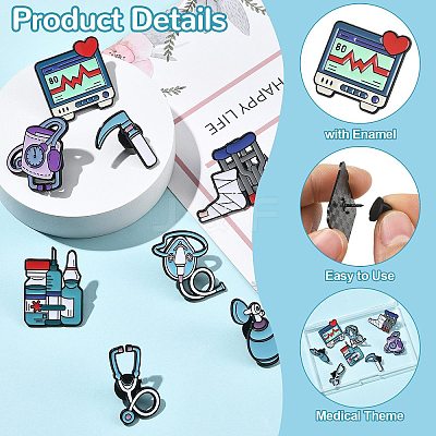 8Pcs 8 Styles Medical Theme Enamel Pins JEWB-CJ0003-62-1