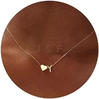 Simple Style Adjustable 316L Surgical Stainless Steel Heart and Initial Pendant Necklaces for Women WG95AEF-25-1