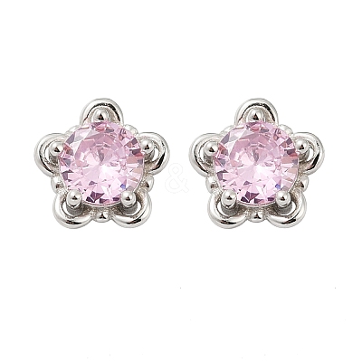 925 Sterling Silver Cubic Zirconia Stud Earrings EJEW-V019-02P-1