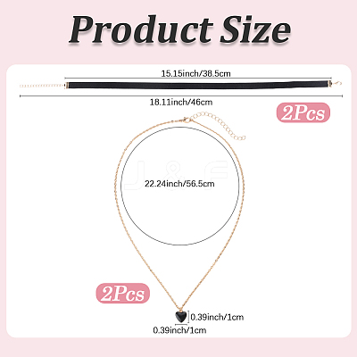 2Pcs Alloy & Black Velvet Heart Pendant Double Layer Choker Necklaces NJEW-WH20002-11C-1