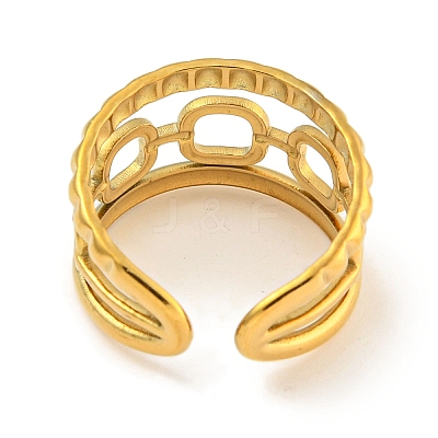 Ion Plating(IP) 304 Stainless Steel Ssquare Chain Open Cuff Ring for Women RJEW-A043-28G-1