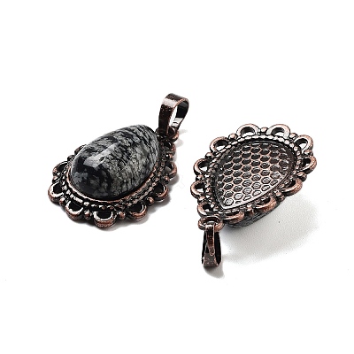 Natural Snowflake Obsidian Teardrop Pendants G-K363-01R-18-1