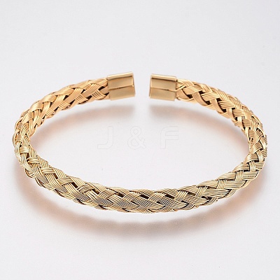 Ion Plating(IP) 304 Stainless Steel Cuff Bangles Torque Bangles X-BJEW-H570-27G-1
