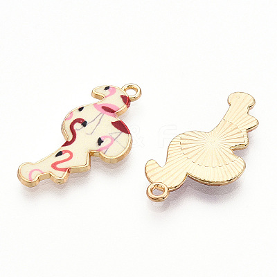 Printed Light Gold Tone Alloy Pendants ENAM-N056-210J-1
