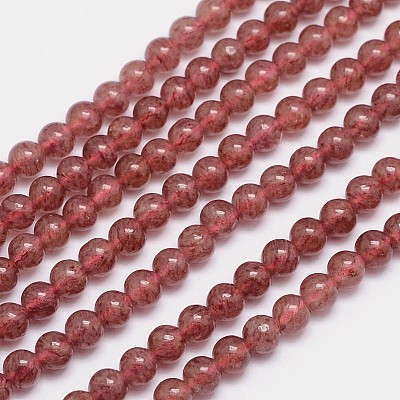 Natural Strawberry Quartz Round Bead Strands G-L411-25-6mm-1