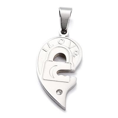 Heart 304 Stainless Steel Rhinestone Split Pendants STAS-I060-02C-1