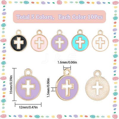50Pcs 5 Colors Light Gold Plated Alloy Enamel Pendants ENAM-SC0003-70-1
