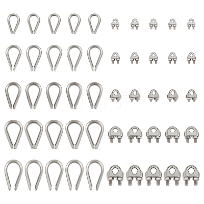 25Pcs 5 Styles 304 Stainless Steel Wire Rope Cable Clip Clamp STAS-PH0007-68-1