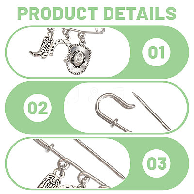 12Pcs West Cowboy Steel Heavy Duty Safety Pins Brooch JEWB-CA00007-1