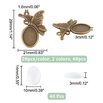 40Pcs 2 Colors Tibetan Style Alloy Pendant Cabochon Settings FIND-NB0003-82-1
