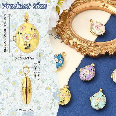 6Pcs 6 Colors Brass Enamel Locket Pendants KK-CJ0005-72-1