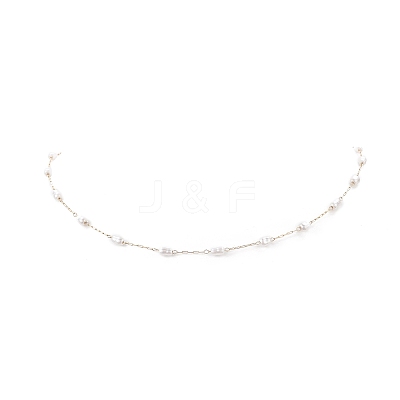 Glass Pearl Link Chain Necklace NJEW-JN04252-1