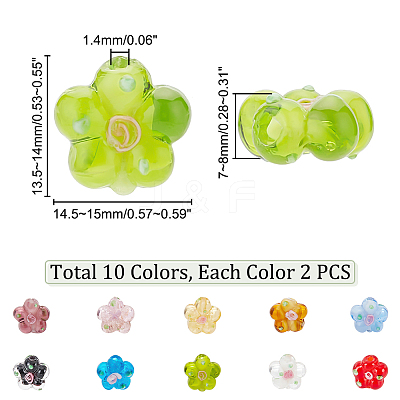 20Pcs 10 Colors Handmade Lampwork Beads LAMP-PH0001-15-1