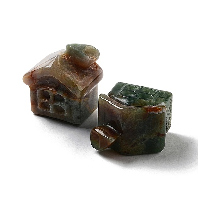 Natural & Synthetic Gemstone Carved House Figurines DJEW-P015-01-1