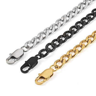 3Pcs 3 Styles 304 Stainless Steel Cuban Link Chain Bracelets BJEW-TAC0062-1