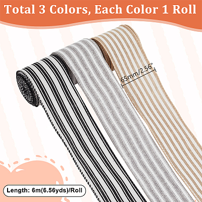 3 Rolls 3 Colors Polyester Striped Ribbons OCOR-GA0001-87-1
