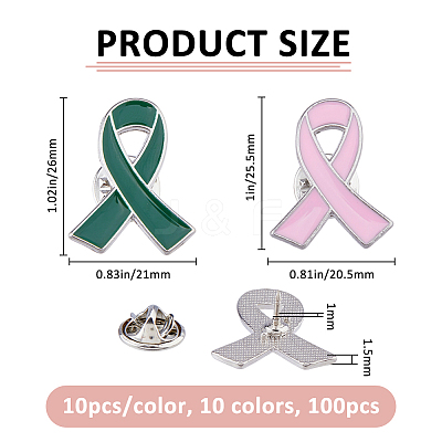 100Pcs 3 Styles Breast Cancer Awareness Pink Ribbon Enamel Pin JEWB-FH0002-53B-1