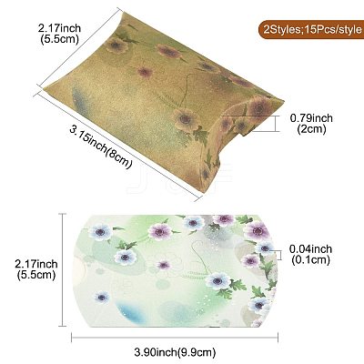 30Pcs 2 Styles Flower Printed Paper Pillow Gift Boxes CON-FS0001-21B-1