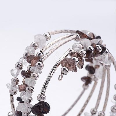 Five Loops Wrap Smoky Quartz Beads Bracelets BJEW-JB02589-04-1