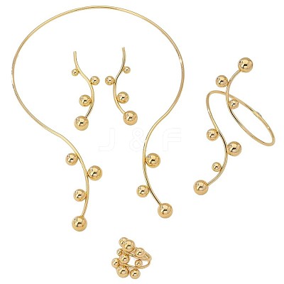 Iron Round Beaded Collar & Stud Earrings & Cuff Bangles & Rings Sets FS-WG833C7-01-1