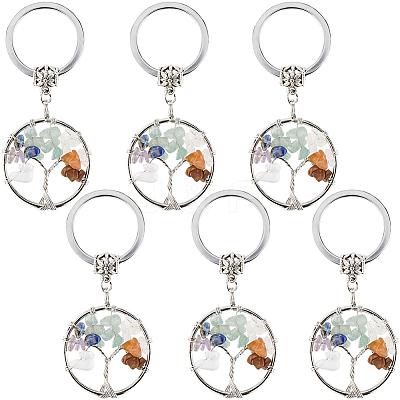 6Pcs Natural/Synthetic Mixed Gemstone Keychain KEYC-SC0001-09-1