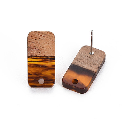 Two Tone Resin & Walnut Wood Stud Earring Findings MAK-N032-029-1