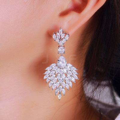 Leaf Brass Micro Pave Cubic Zirconia Dangle Stud Earrings FS-WGB1348-01-1