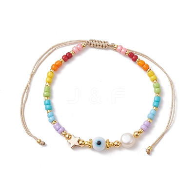 Colorful Glass Seed & Brass Braided Bead Bracelet BJEW-JB10138-1