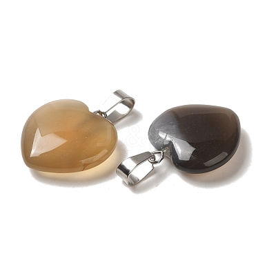 Heart Natural Grey Agate Pendants G-Q438-11-1