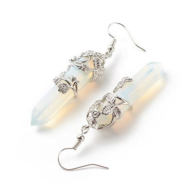 Opalite Bullet with Flower Dangle Earrings EJEW-G300-02P-04-1