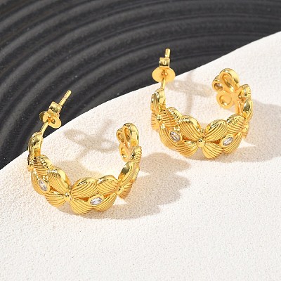 Brass Micro Pave Cubic Zirconia Stud Earrings for Women KK-CBA760A-08G-1