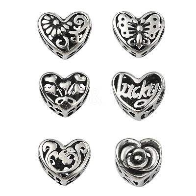 6Pcs 6 Styles 316 Surgical Stainless Steel European Beads STAS-CJ0002-69-1