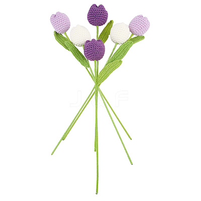 6Pcs 3 Colors Polyester Knitting Artificial Tulip Flower AJEW-CY0001-18-1