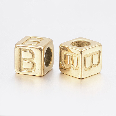 304 Stainless Steel Large Hole Letter European Beads LS-STAS-H428-01G-B-1