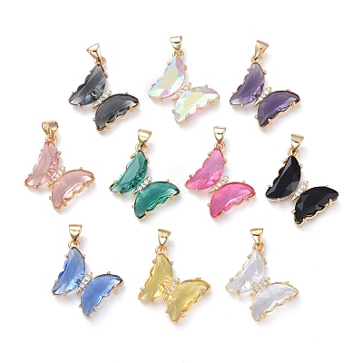 Brass Micro Pave Clear Cubic Zirconia Pendants ZIRC-P079-D01-M-1