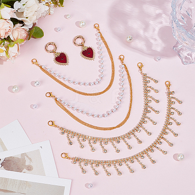 4Pcs Iron Rhinestone & Brass Boot Strap Chains and 2Pcs Heart Alloy Enamel Shoes Charms HJEW-DR00260-1