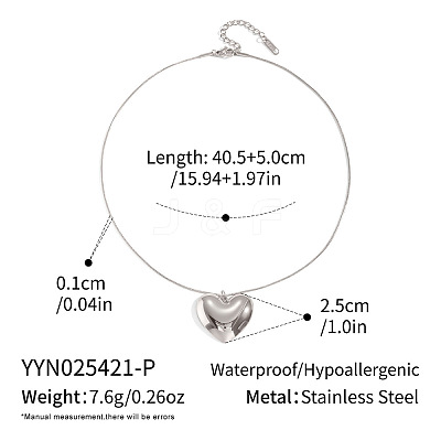 304 Stainless Steel Heart Pendant Necklaces for Women AR9427-2-1